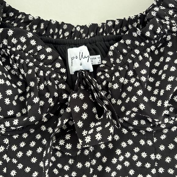 Princess Polly White and Black Floral Mini Dress Ruffle Tie Front Elastic Size 6 - Picture 2 of 5